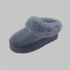 Wild Diva Rhinestone Embellished Women's Gray Fur-Lined platforms